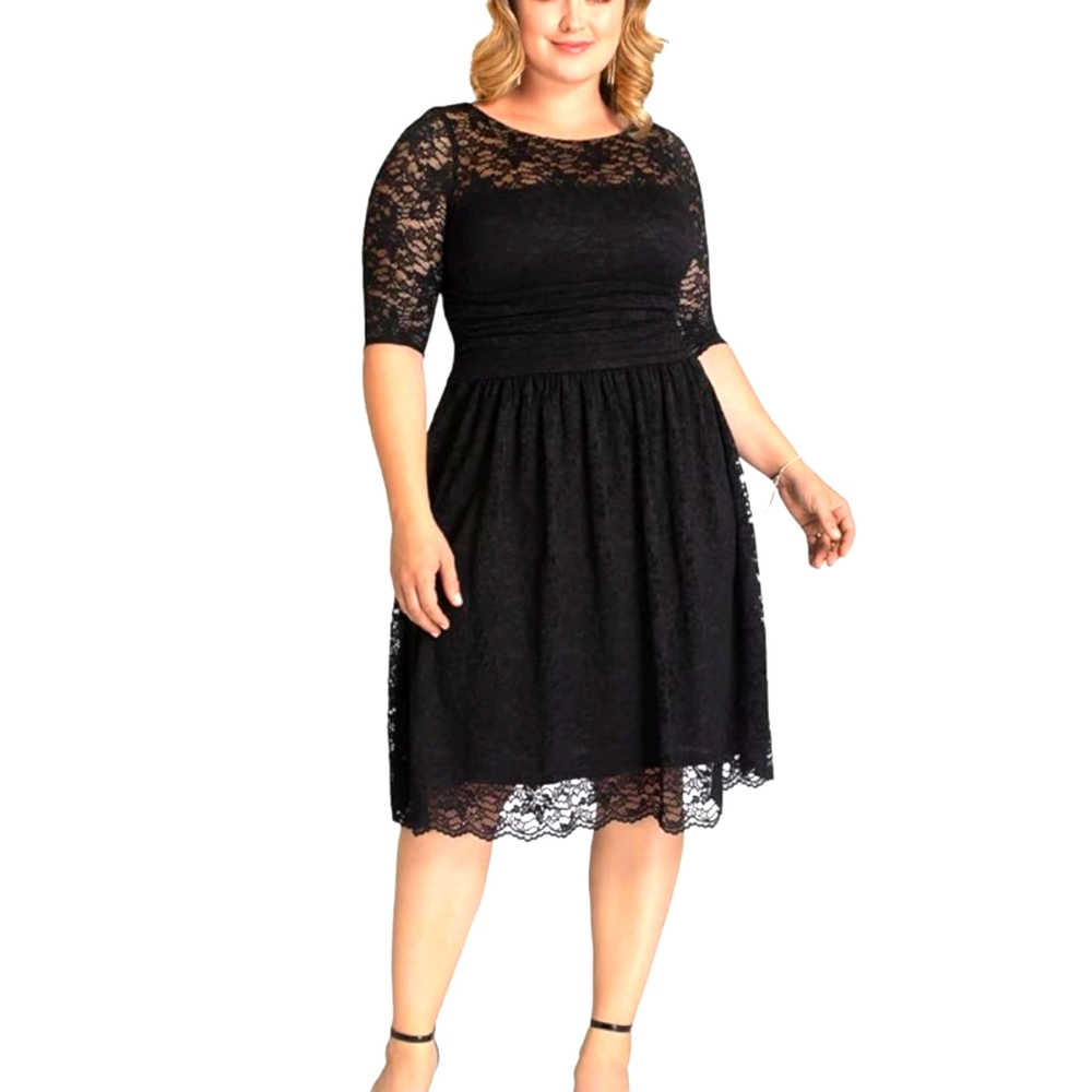 Kiyonna‎ Dress Plus 1X Black Lace Evening Cocktail Formal Slimming NEW Dressy